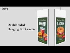 Weißer 43-Zoll-Digital-LCD-Bildschirm zum Aufhängen im Innenbereich, ultradünn, beidseitig an der Decke montiert