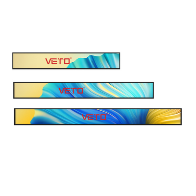 VETO Maßgeschneiderte Größe Stretched Bar LCD Bildschirm Innenwerbe Regal Rand Digitale Beschilderung Für Supermarkt